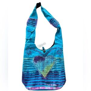 Kathmandu Imports Boho Hippie Crossbody Turquoise Tie-Dye with Heart Motif